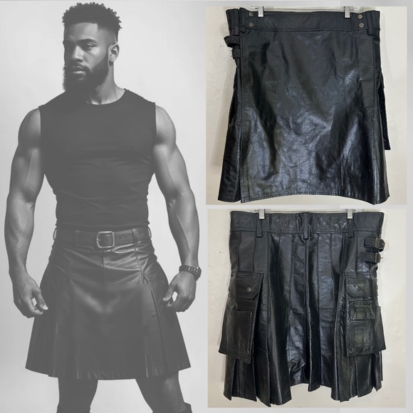 Leather Kilt High end handcrafted in US 40" waist 23" drop hem to waist Buckles - Picture 1 of 7